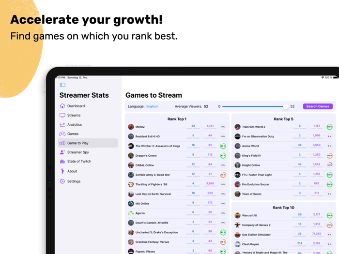 Streamer Stats Twitch tracker