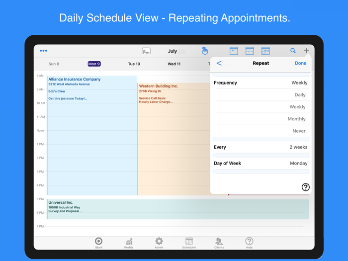 Scheduler Calendar and Invoicing