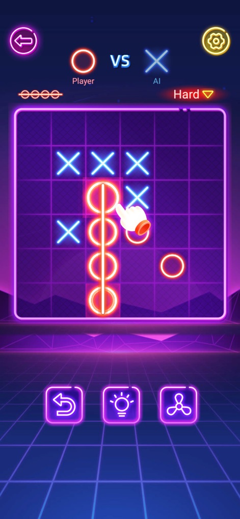 Tic Tac Toe - 2 Player Games - Cette image met en lumière la richesse tactique des parties sur des plateaux agrandis, invitant les utilisateurs à planifier leurs mouvements pour créer des lignes de victoire impressionnantes tout en appréciant le style néon moderne.