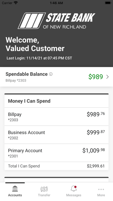 State Bank of New Richland Screenshot