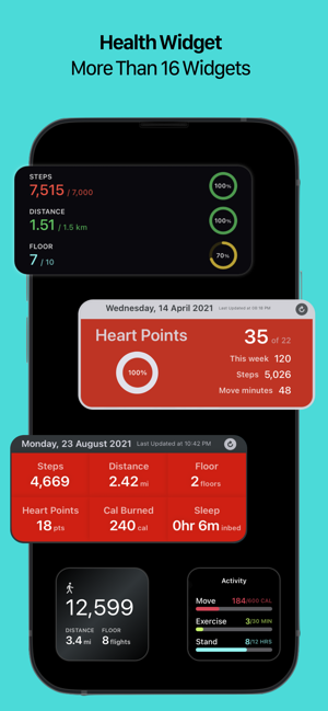 ‎Widget de saúde: captura de tela do contador de passos