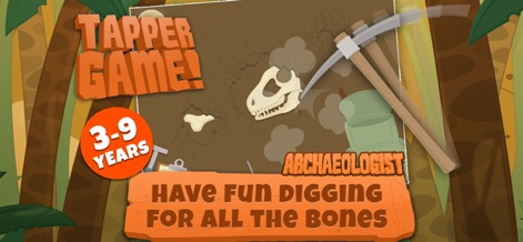 Dinosaur Games for Kids - Dig! - Explore the exciting "Tapper Game!" where users unearth dinosaur skulls and ancient bones, fostering early paleontological skills.