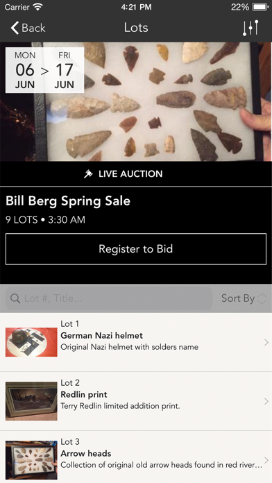 Bill Berg Auctions Screenshot