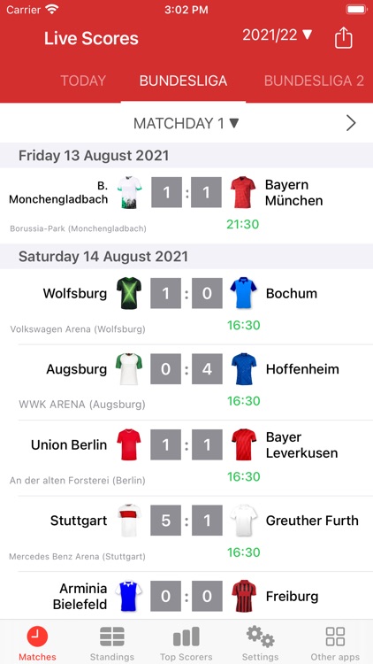 Live Scores for Bundesliga