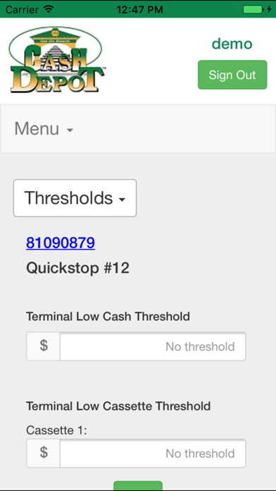Cash Depot ATM Management Screenshot