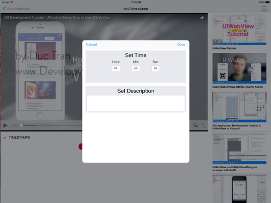 VideoNotebook iPad screenshot