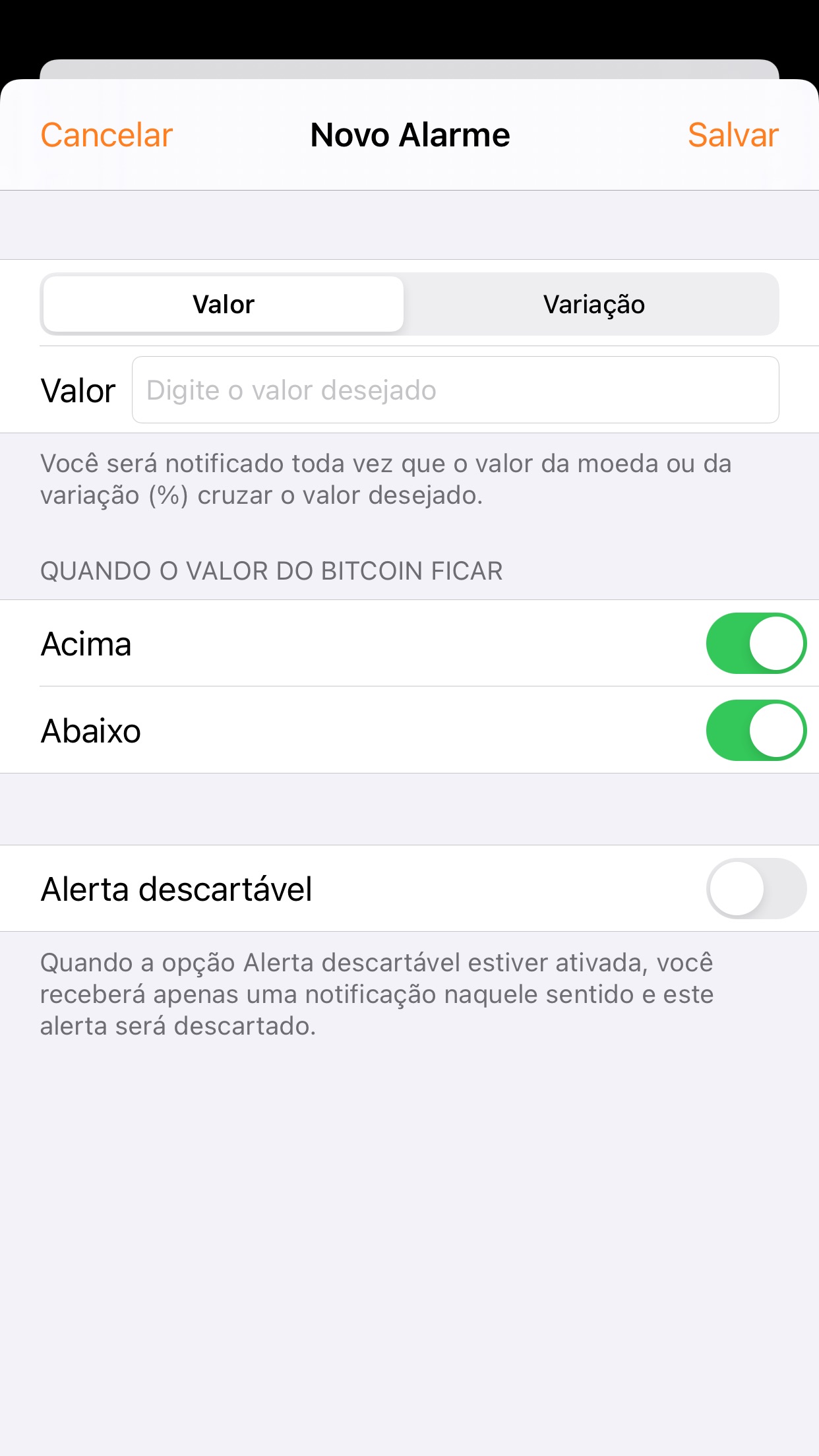 Screenshot do app Bitcoin Sentinel