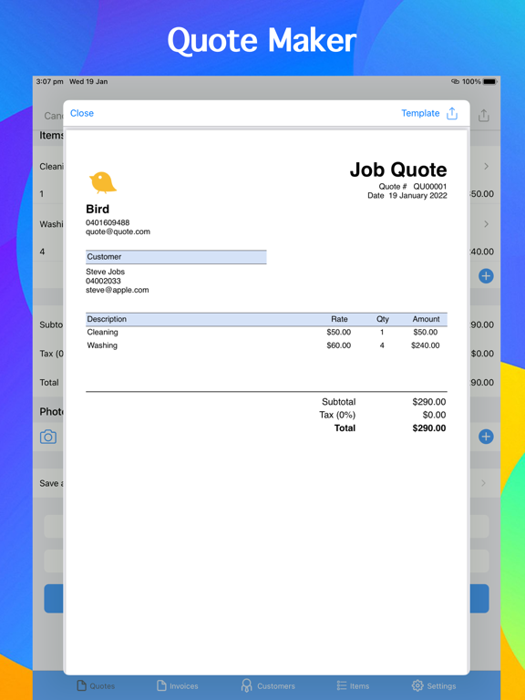 Tangkapan layar Job Quote & Invoice Maker iPad 
