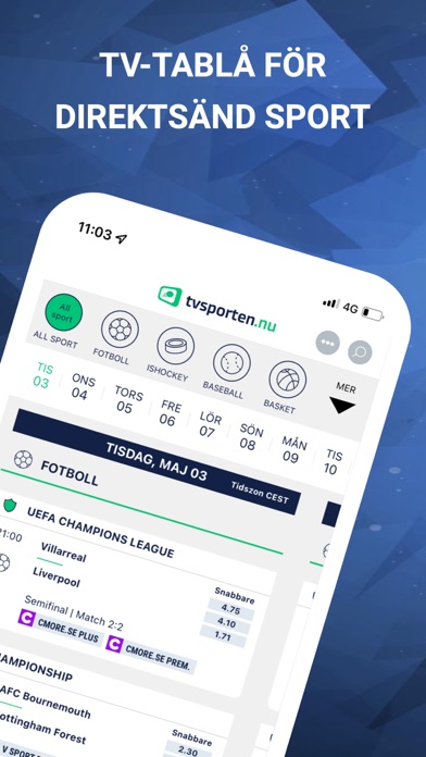 TVsporten.nu - TV-guide sport Screenshot