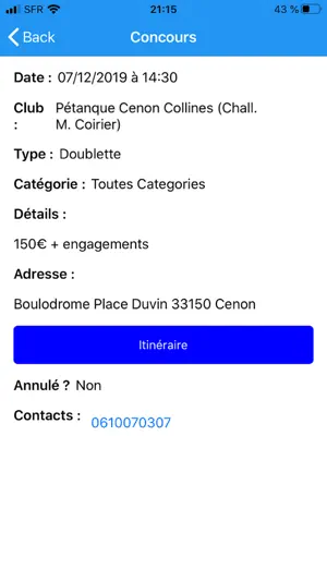 Pétanque Calendriers Concours screenshot 2