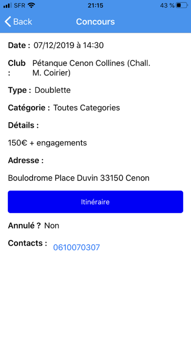 Screenshot #2 pour Pétanque Calendriers Concours