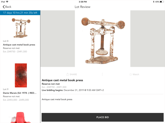 OldJW Auctioneers iPad screenshot 3 - Shopping app