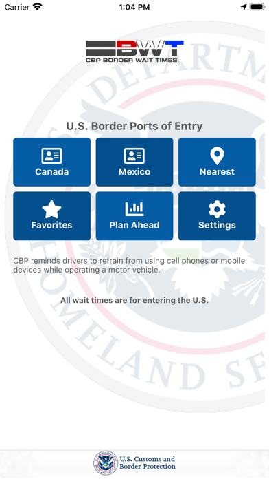 CBP Border Wait Times Screenshot