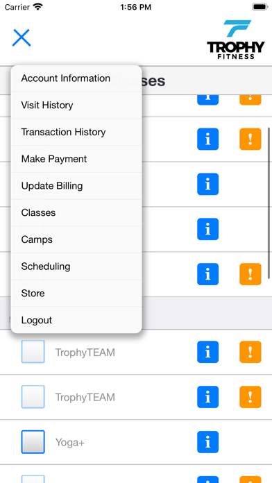 Trophy Fitness Member Portal Screenshot