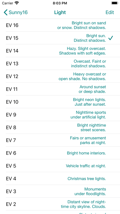 Sunny16 exposure calculator Screenshot