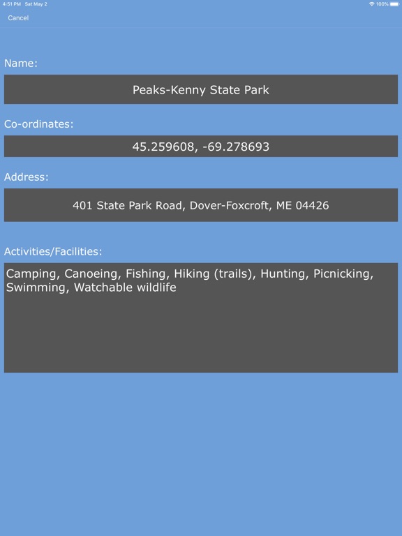 Screenshot #5 pour Maine State Parks map!