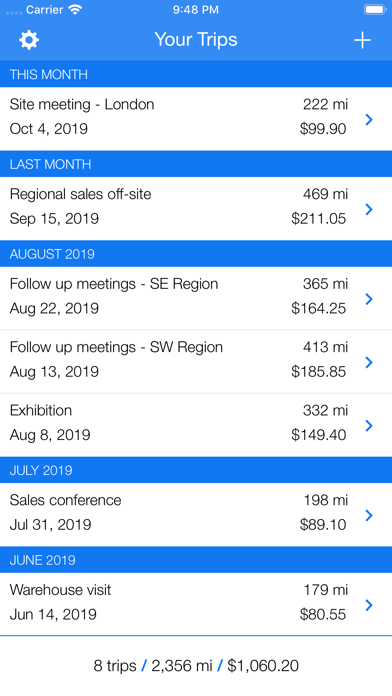 Business Trip Tracker Screenshot