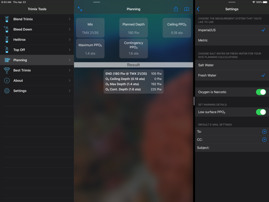Trimix Tools iPad app afbeelding 5