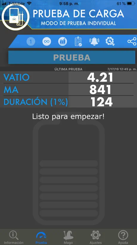 Ampere: información de bateria