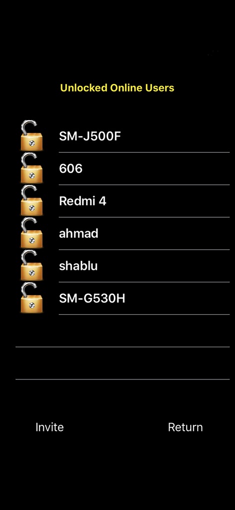 Online Walkie Talkie Pro - Explore the 'Unlocked Online Users' list to identify available connections and utilize the 'Invite' button for private channel creation.