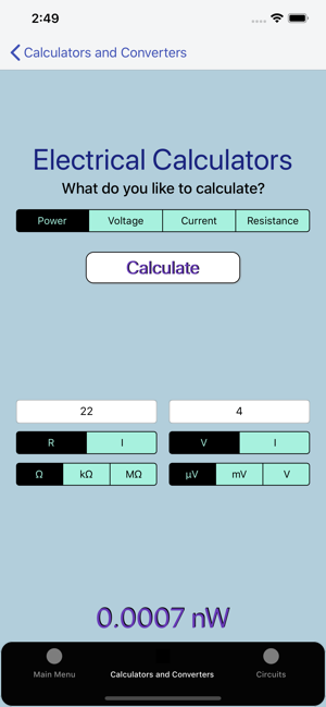 ‎Electronics Circuit Calculator Screenshot