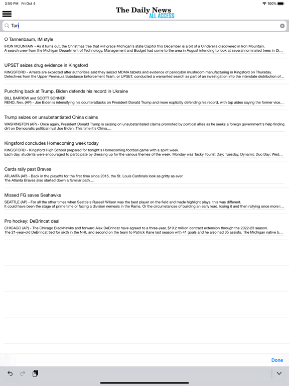 The Daily News All Access iPad screenshot