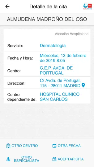 Captura de pantalla de Cita Sanitaria Madrid en iPhone 6