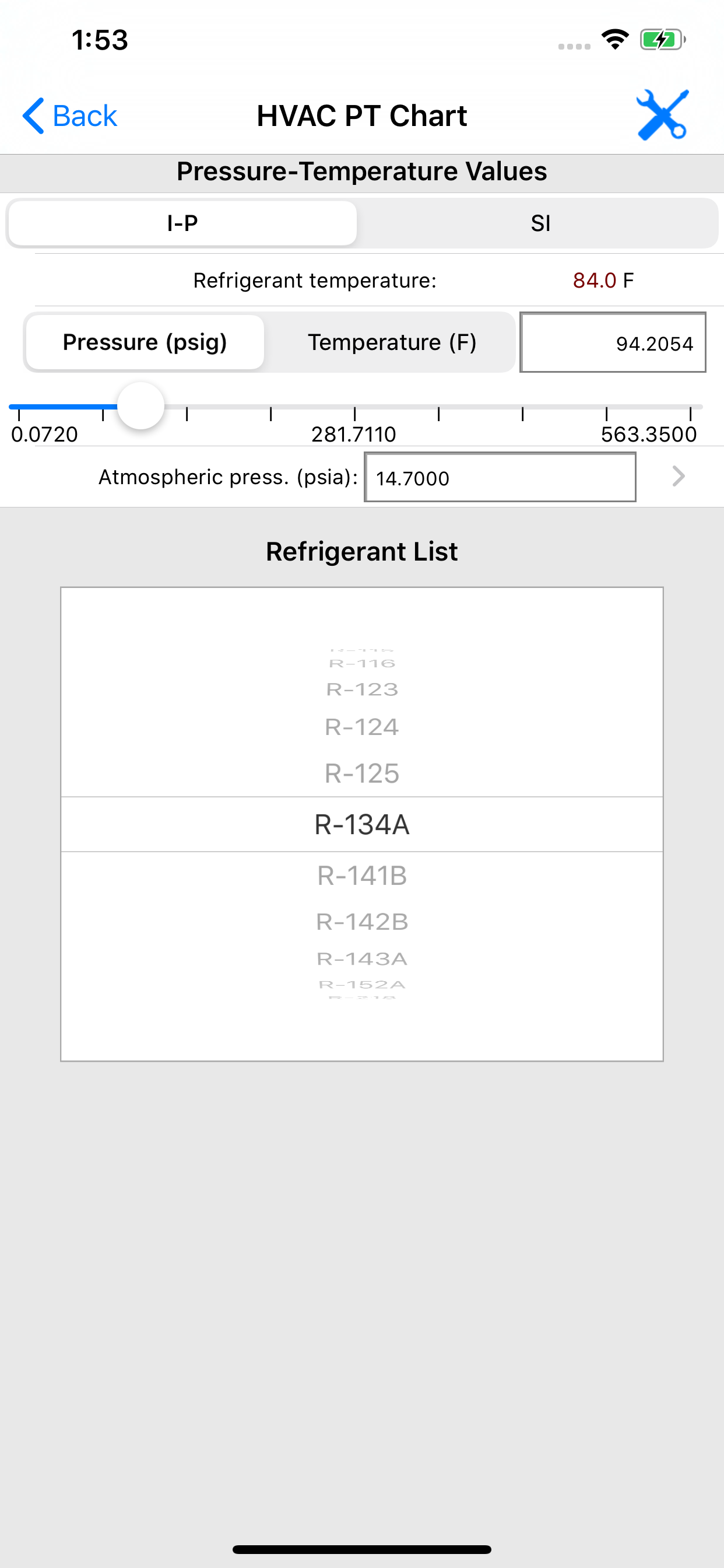 ASHRAE HVAC PT Chart screenshot 5