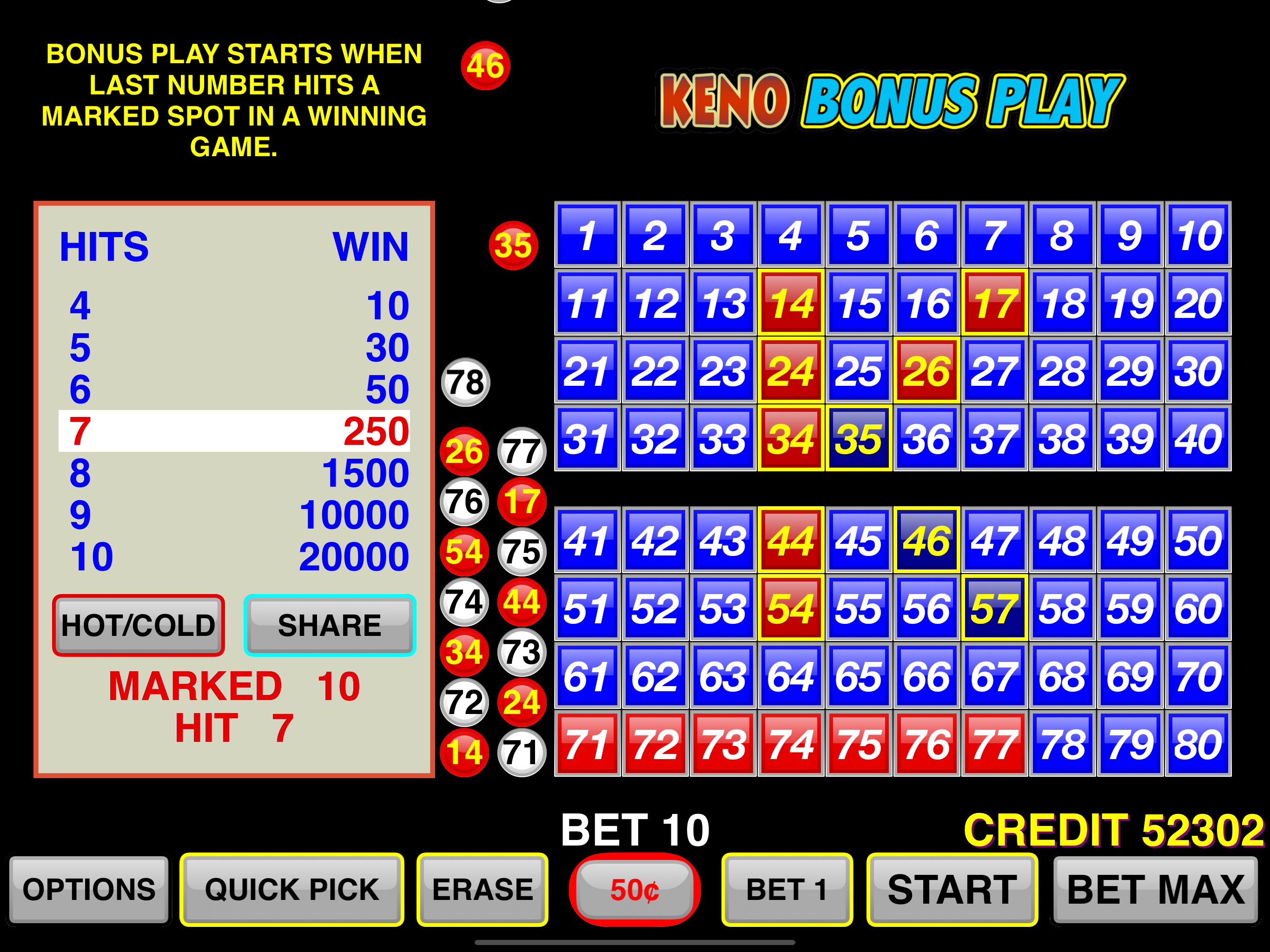 Keno Bonus Play