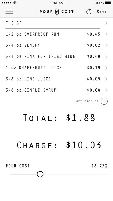 Pour Cost Screenshot