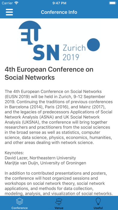EUSN 2019 conference app screenshot 2