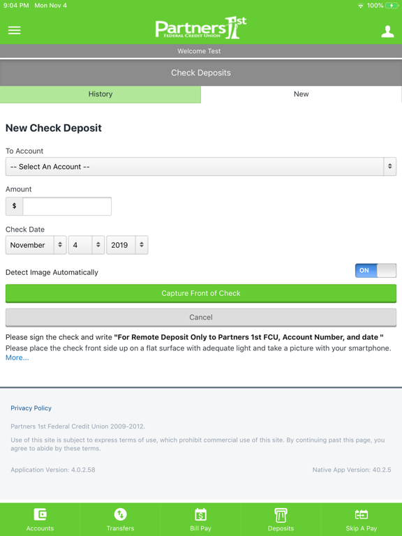 Partners 1st FCU Mobile iPad screenshot 5 - Finance app