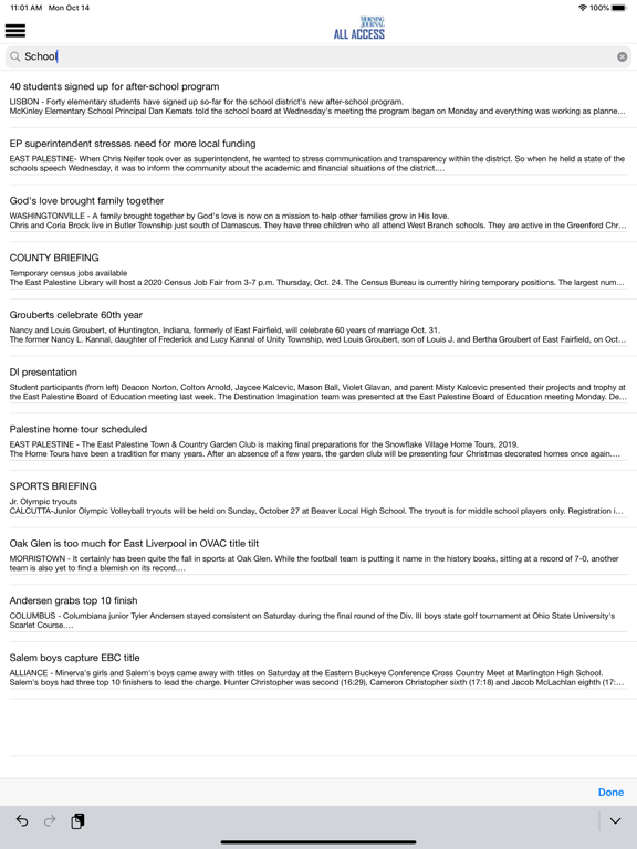 Morning Journal All Access iPad screenshot