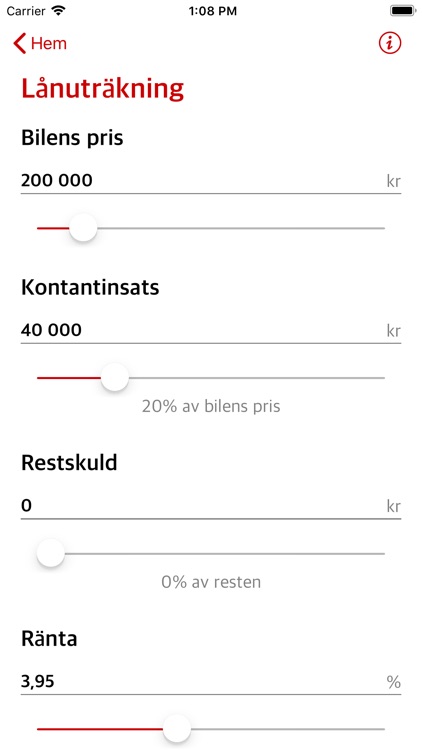 Honda Finance Bilkalkyl