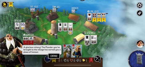 Raiders of the North Sea - The app presents the aftermath of a successful raid, displaying the 'Glorious Victory' message and the valuable plunder secured for the village.