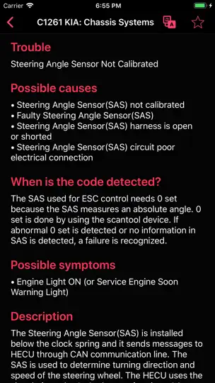 Capture d'écran de KIA OBD App sur iPhone 7