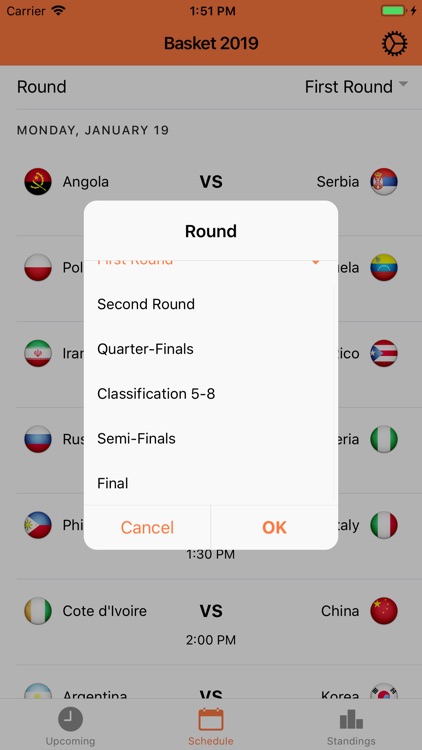 Live Scores for Basket, 2019