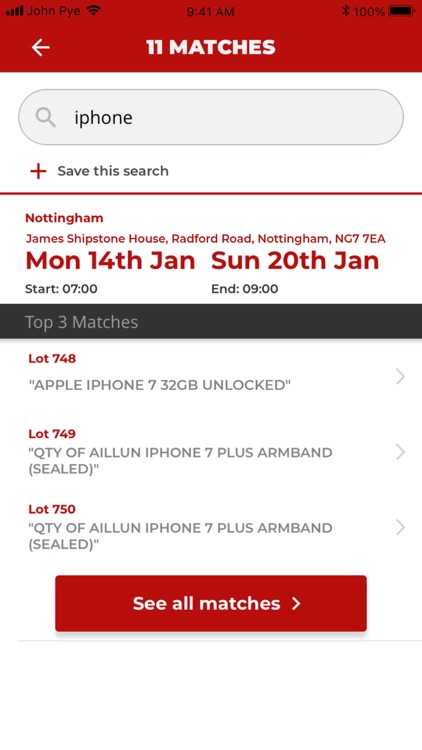 John Pye – Auction Search Tool