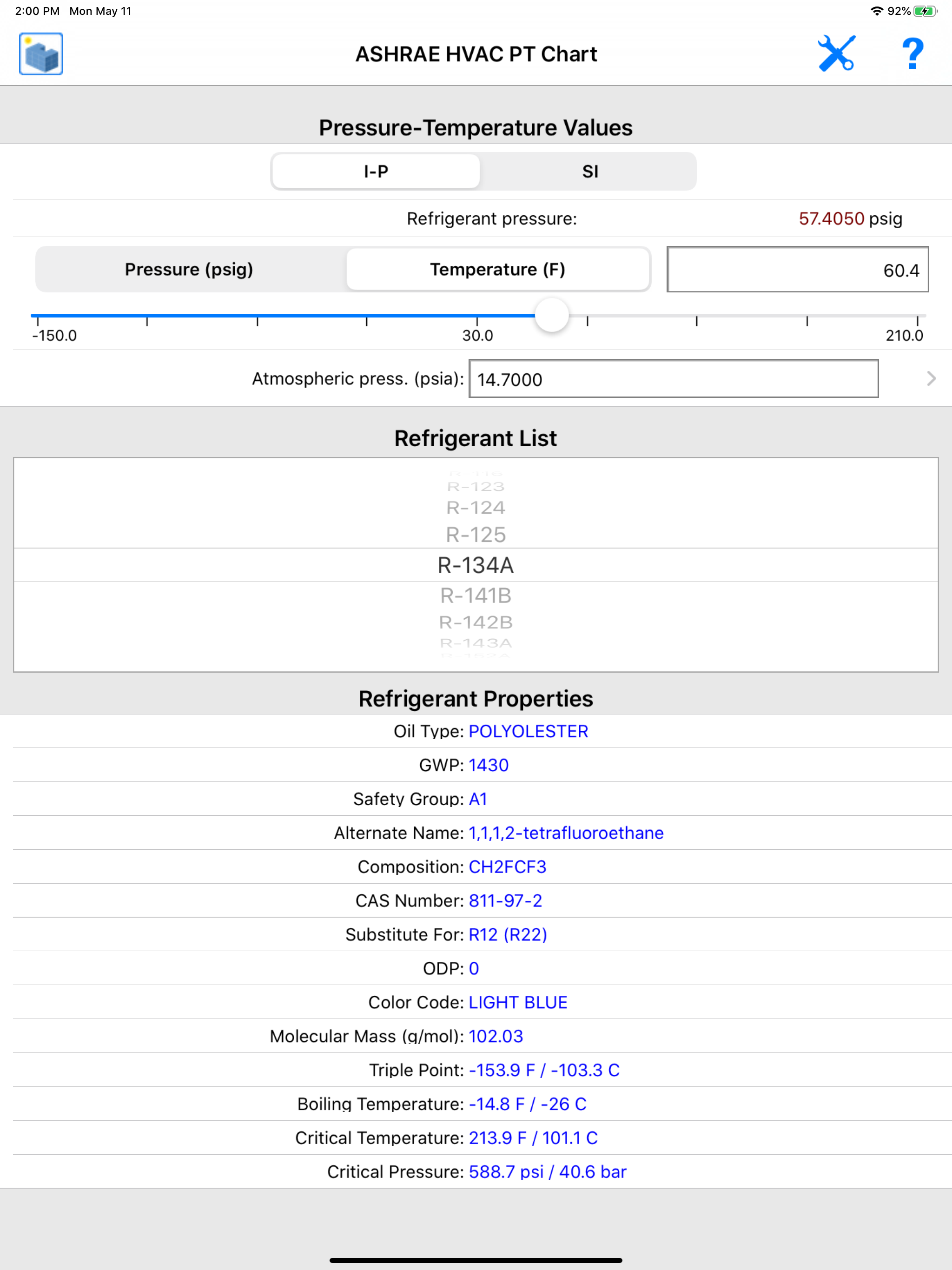 ASHRAE HVAC PT Chart screenshot 11
