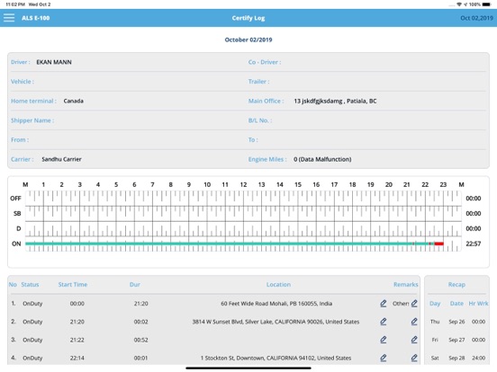 ALS E-Log Book iPad screenshot 4 - Travel app