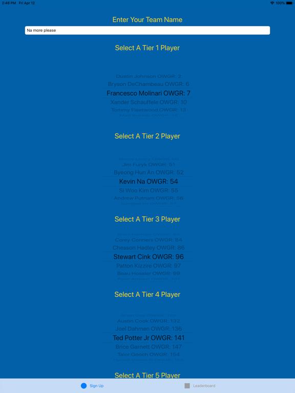 Heritage Pick'em iPad screenshot 1 - Sports app