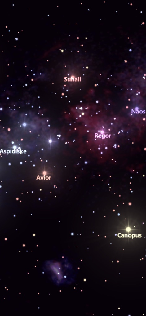 Star Tracker Lite-Live Sky Map - Experience pure celestial beauty with individual stars like Suhail and Naos shining vibrantly, presented within a vast, uncluttered stellar field.