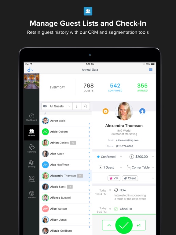 Diobox All-in-One Event Planner: Guest Lists, Check-In, RSVPs, Tables, Guest History with built-in CRM screenshot