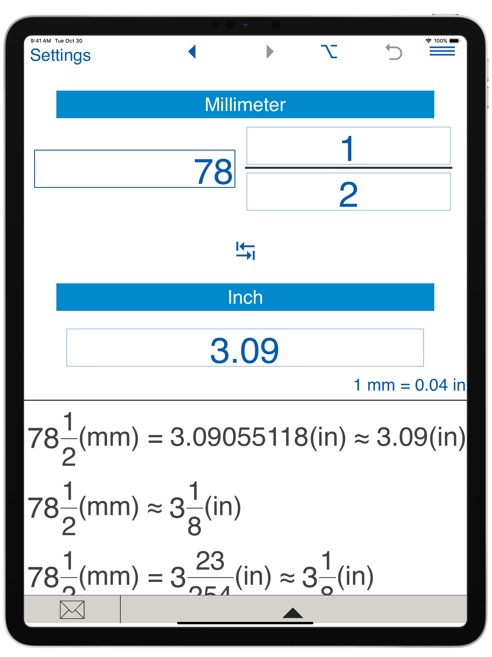 Inches to mm converter