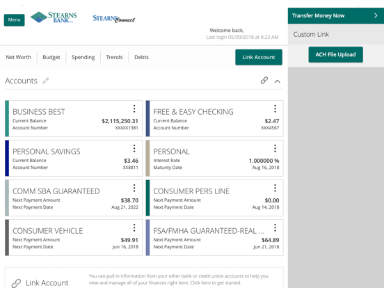 Stearns Bank Holdingford N.A. iPad screenshot 2 - Finance app