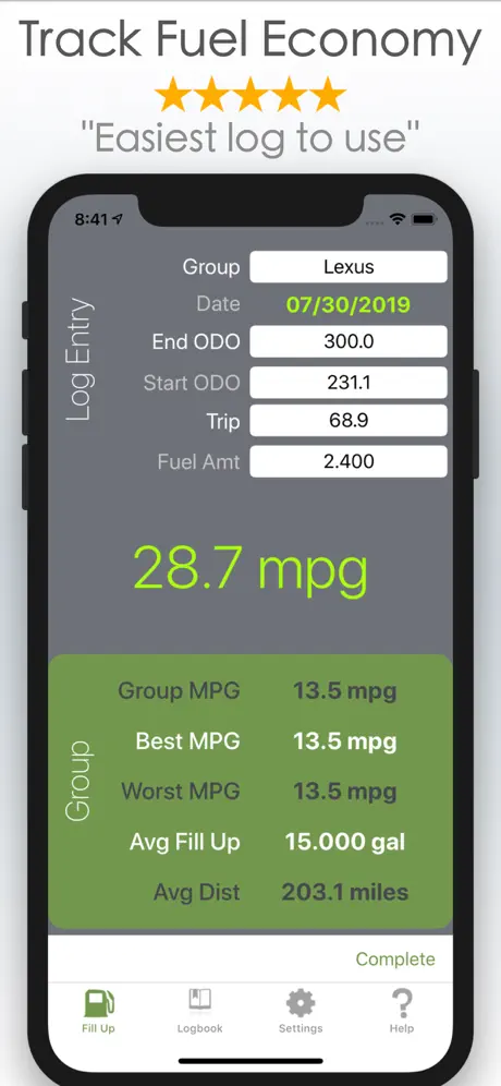 Gas Mileage Calculator and Log