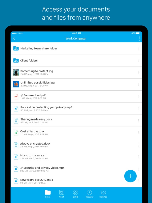 Screenshot of Sync - Secure cloud storage