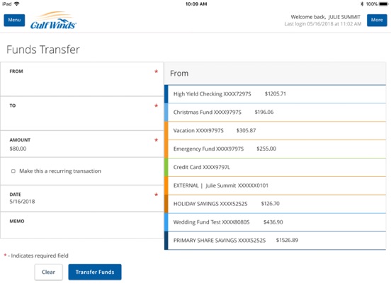Gulf Winds Mobile Banking iPad screenshot 3 - Finance app