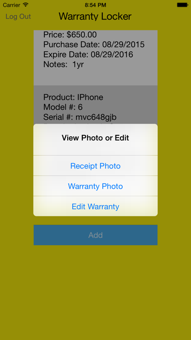 Warranty Locker Screenshot