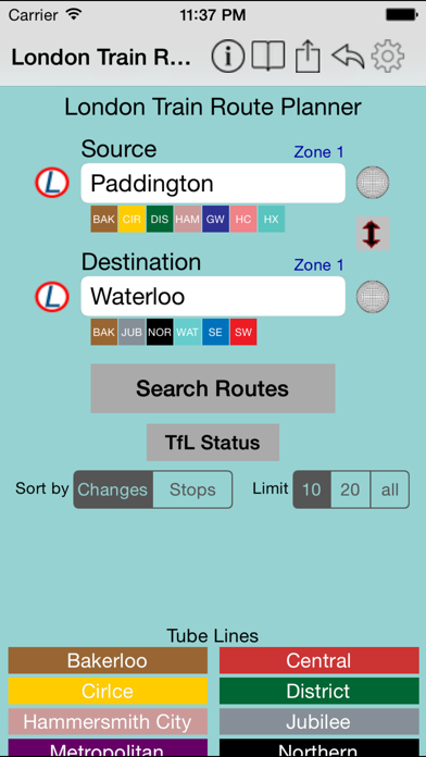 London Train Route Planner Screenshot